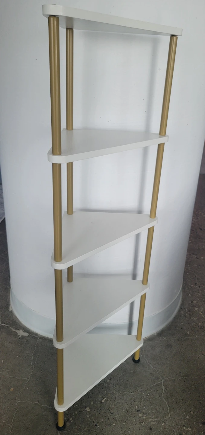 White Corner Shelf Unit with Gold Legs
