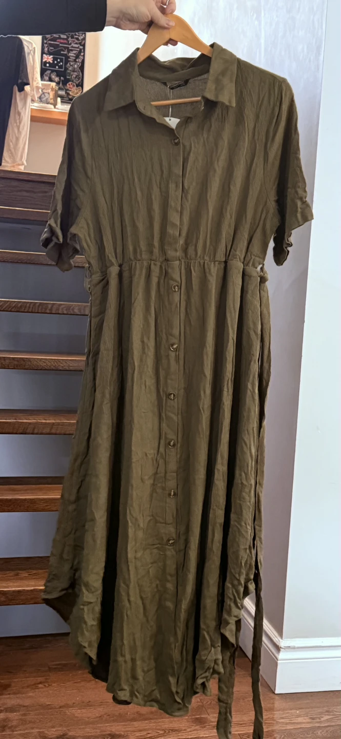 Bloomchic Women's Olive Green Button-Up Midi Dress