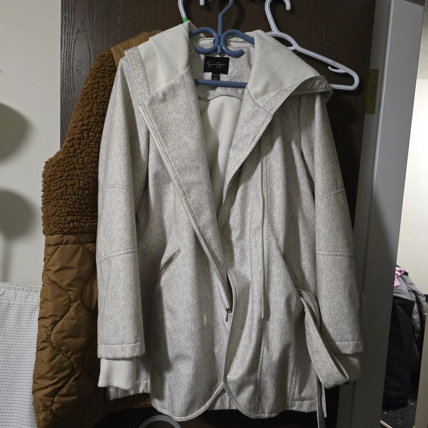 Jessica Simpson Women's Light Grey Herringbone Jacket XL