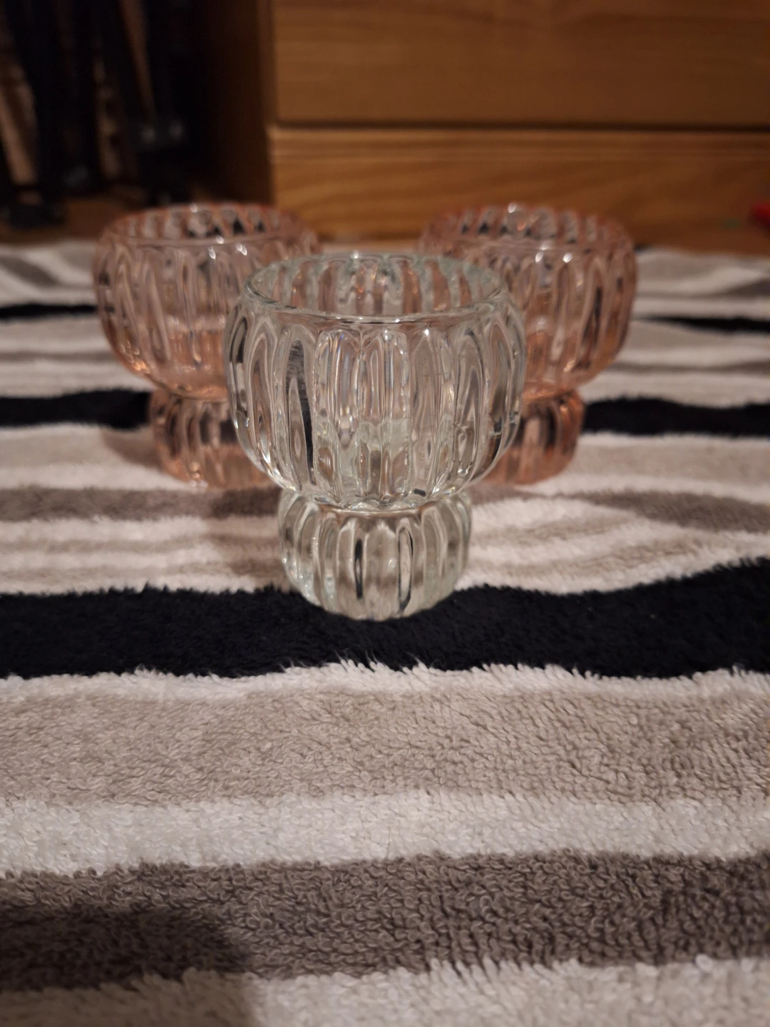 Set of 3 Glass Votive Candle Holders - Clear & Pink
