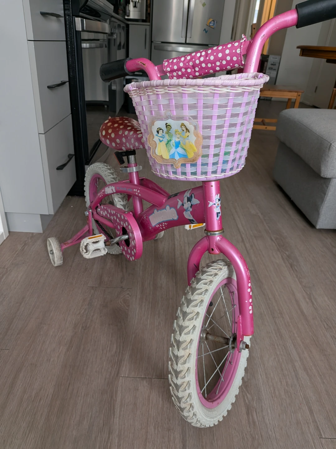Kids Pink Princess Bicycle with Basket