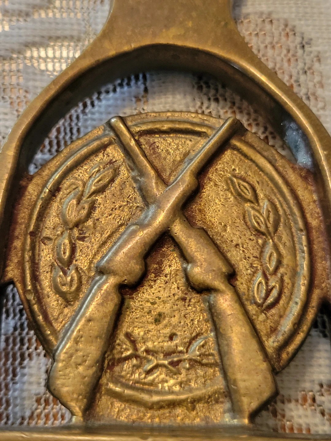 Vintage Brass Bottle Opener with Crossed Rifles Emblem w/ Target