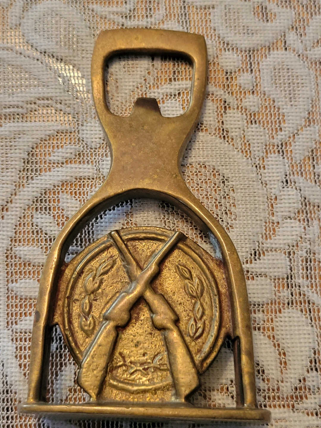 Vintage Brass Bottle Opener with Crossed Rifles Emblem w/ Target - photo 2