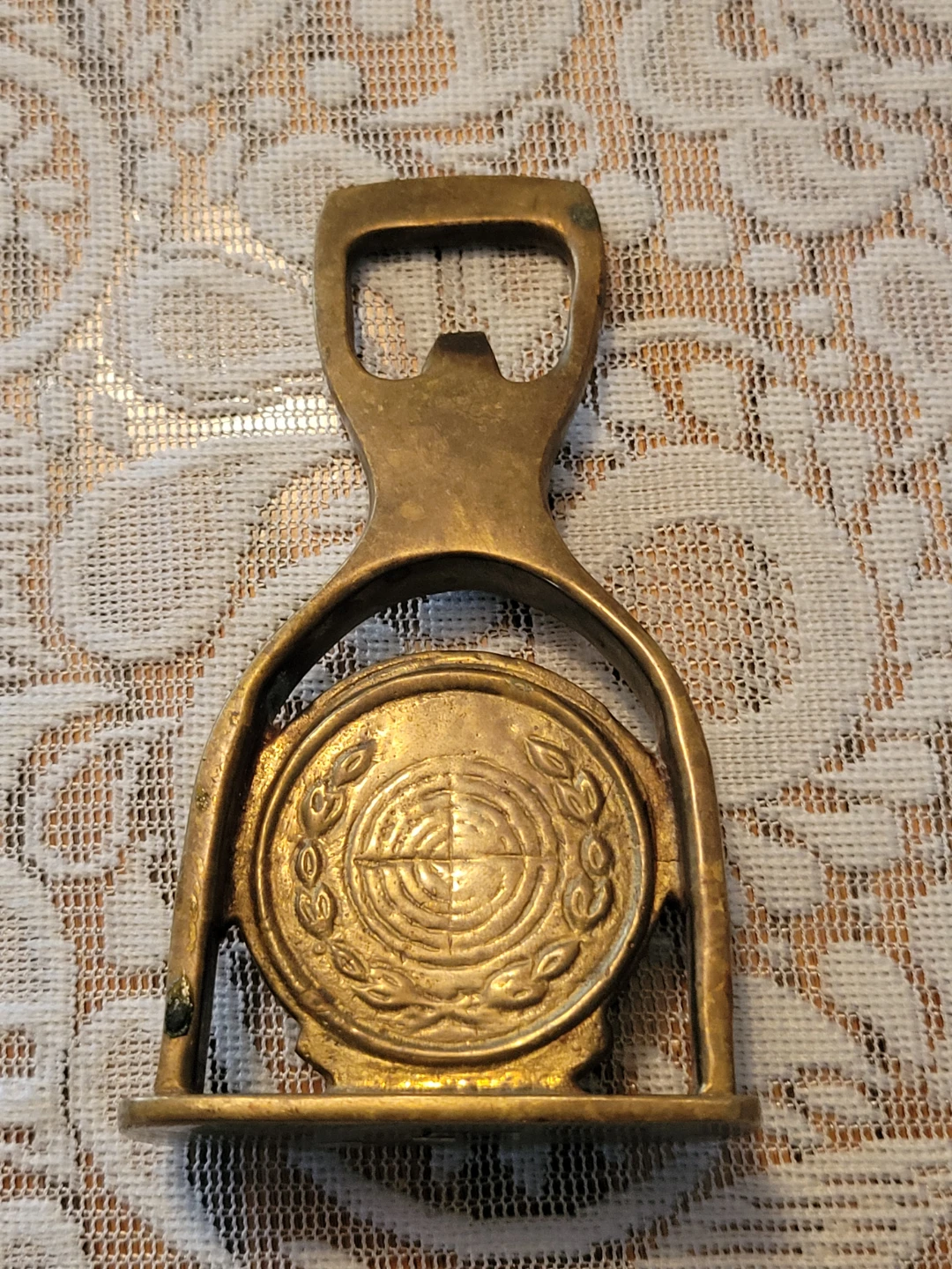 Vintage Brass Bottle Opener with Crossed Rifles Emblem w/ Target - photo 3