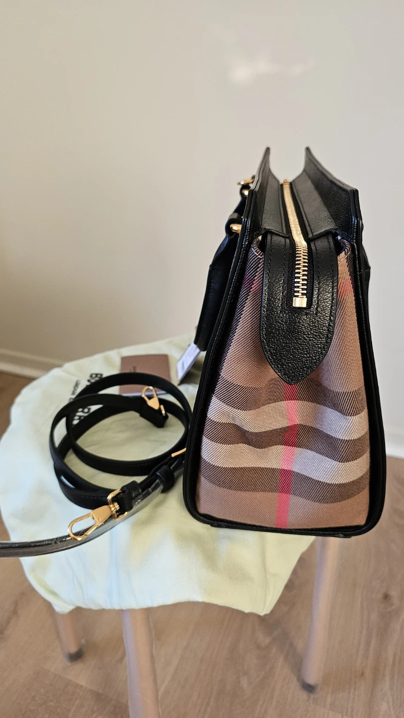 Burberry Black Leather & Canvas Tote Bag with Strap - photo 2