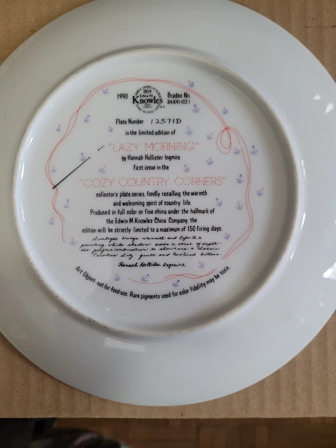 The Edwin M Knowles China Company "Lazy Morning" Collector Plate - photo 2