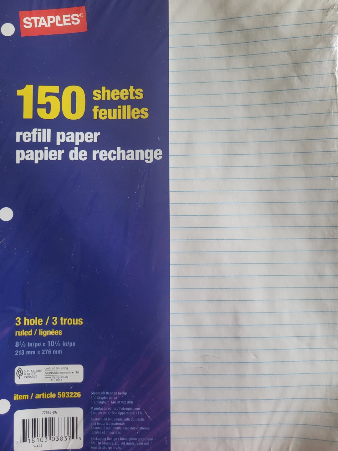 Staples 150 Sheet Refill Paper