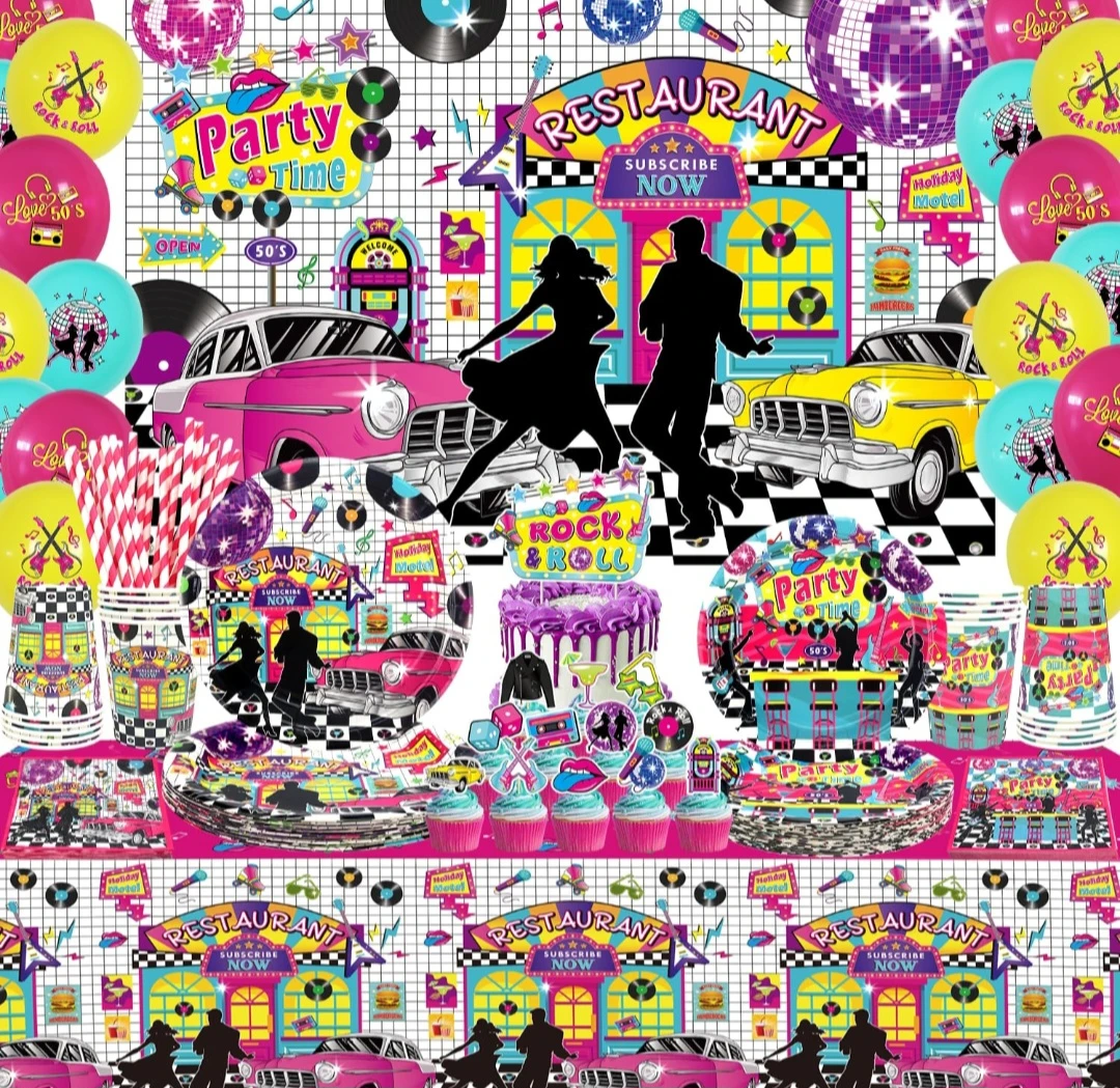 50s Rock and Roll Diner Party Supplies Set
