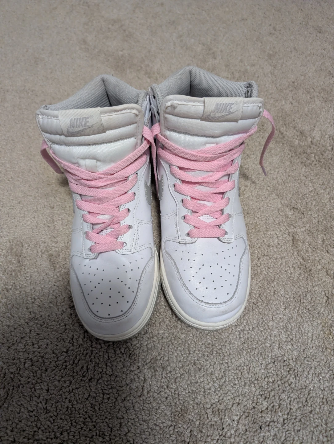 Nike Dunk High Top Sneakers White Pink Laces - photo 3