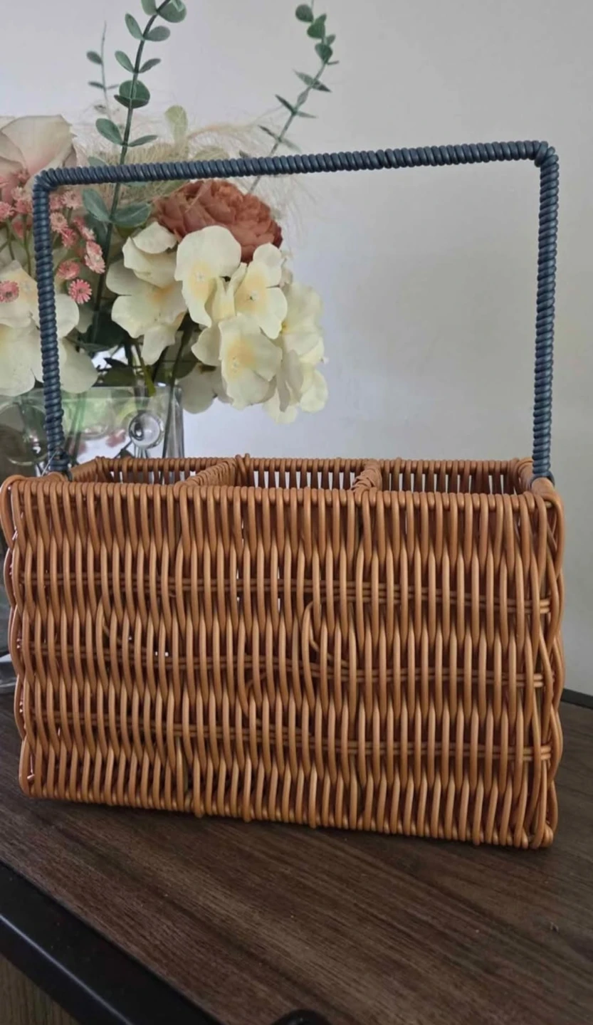 Blue and Brown Wicker Caddy with Handle