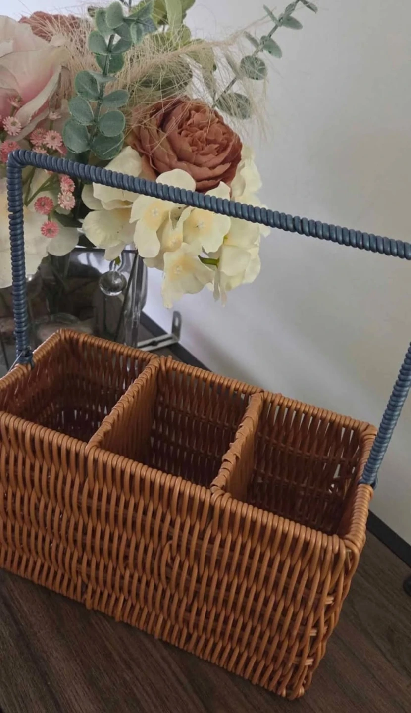 Blue and Brown Wicker Caddy with Handle - photo 2