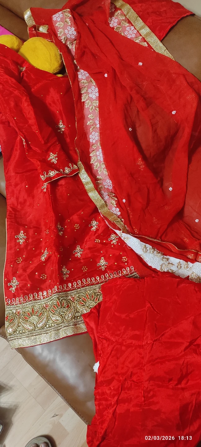 Red Embroidered Salwar Kameez with Dupatta - photo 2