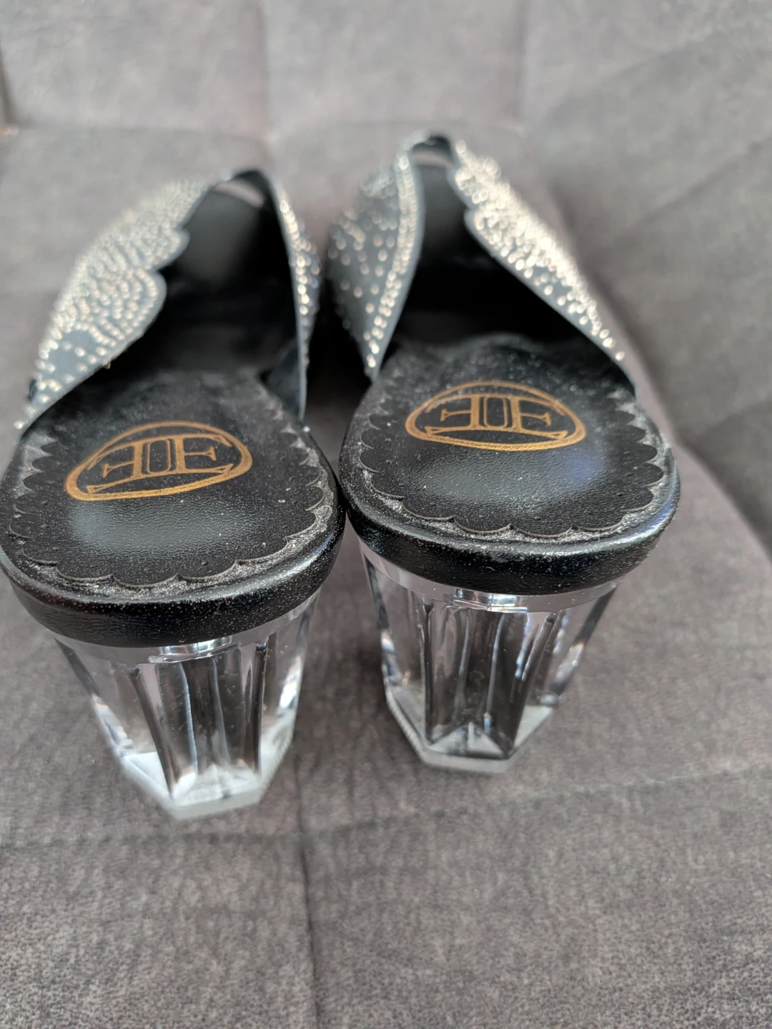 Black Embellished Mules with Clear Block Heels - photo 2