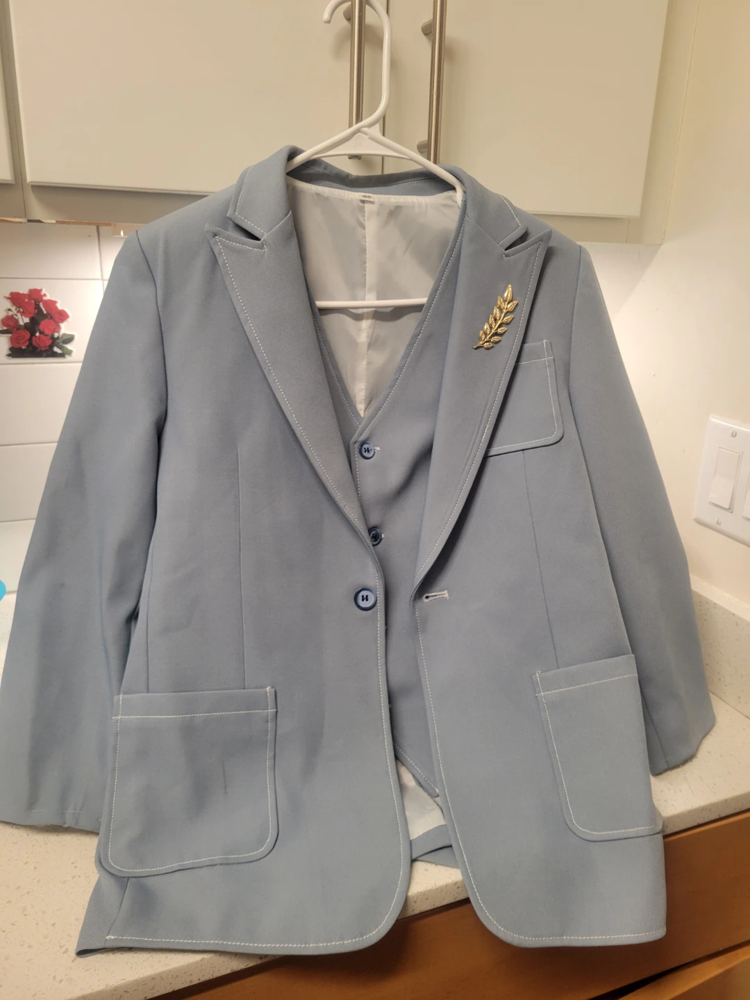 Light Blue 3-Piece Suit Set with Vest - photo 2