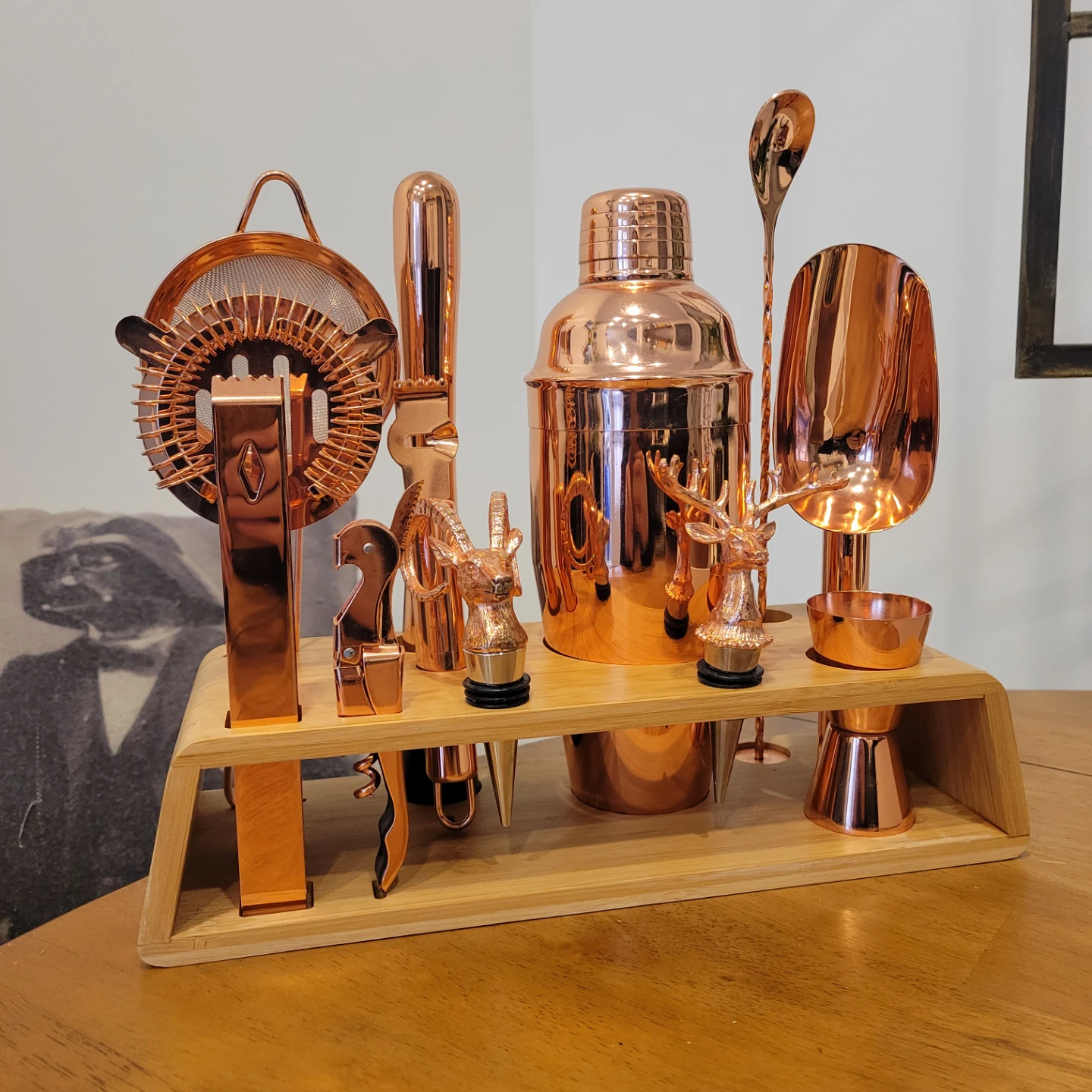 Copper coloured cocktail shaker set