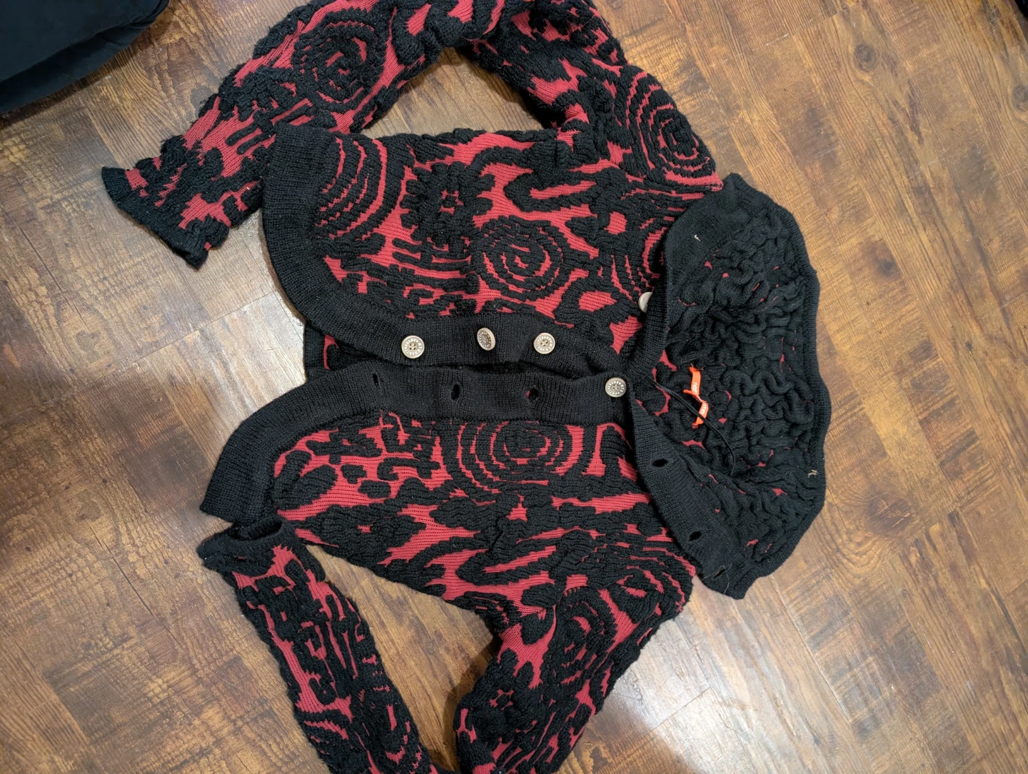 nottonthesame Cardigan Sweater Black Red Roses Knit Size 12 (UK) - photo 4