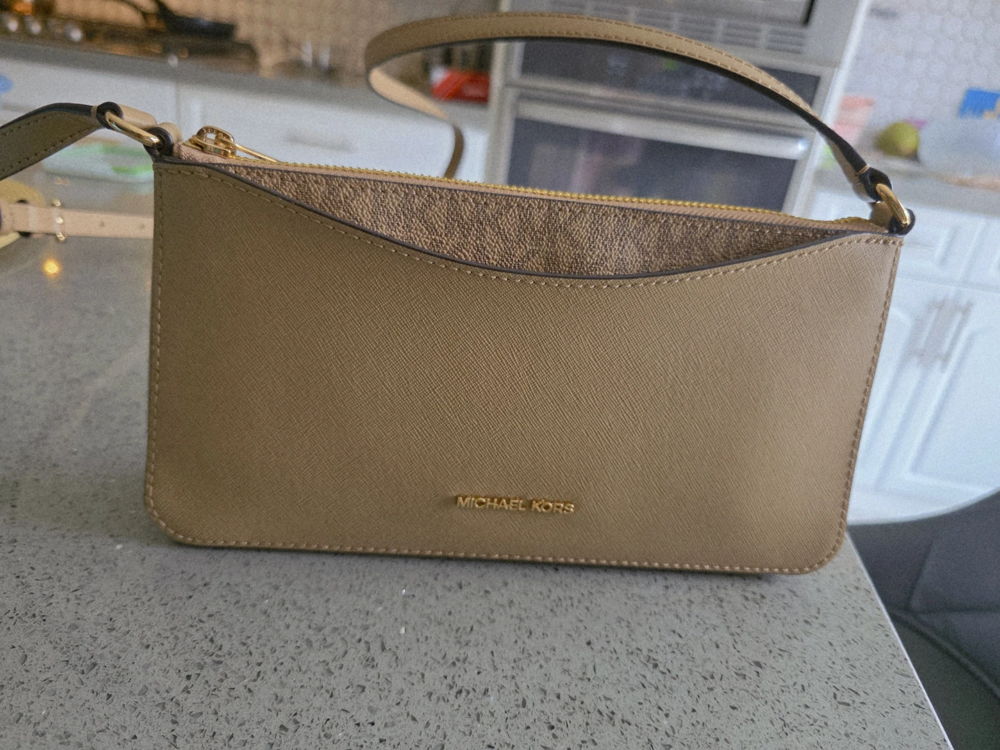 Michael Kors Beige Leather Clutch/Crossbody Bag