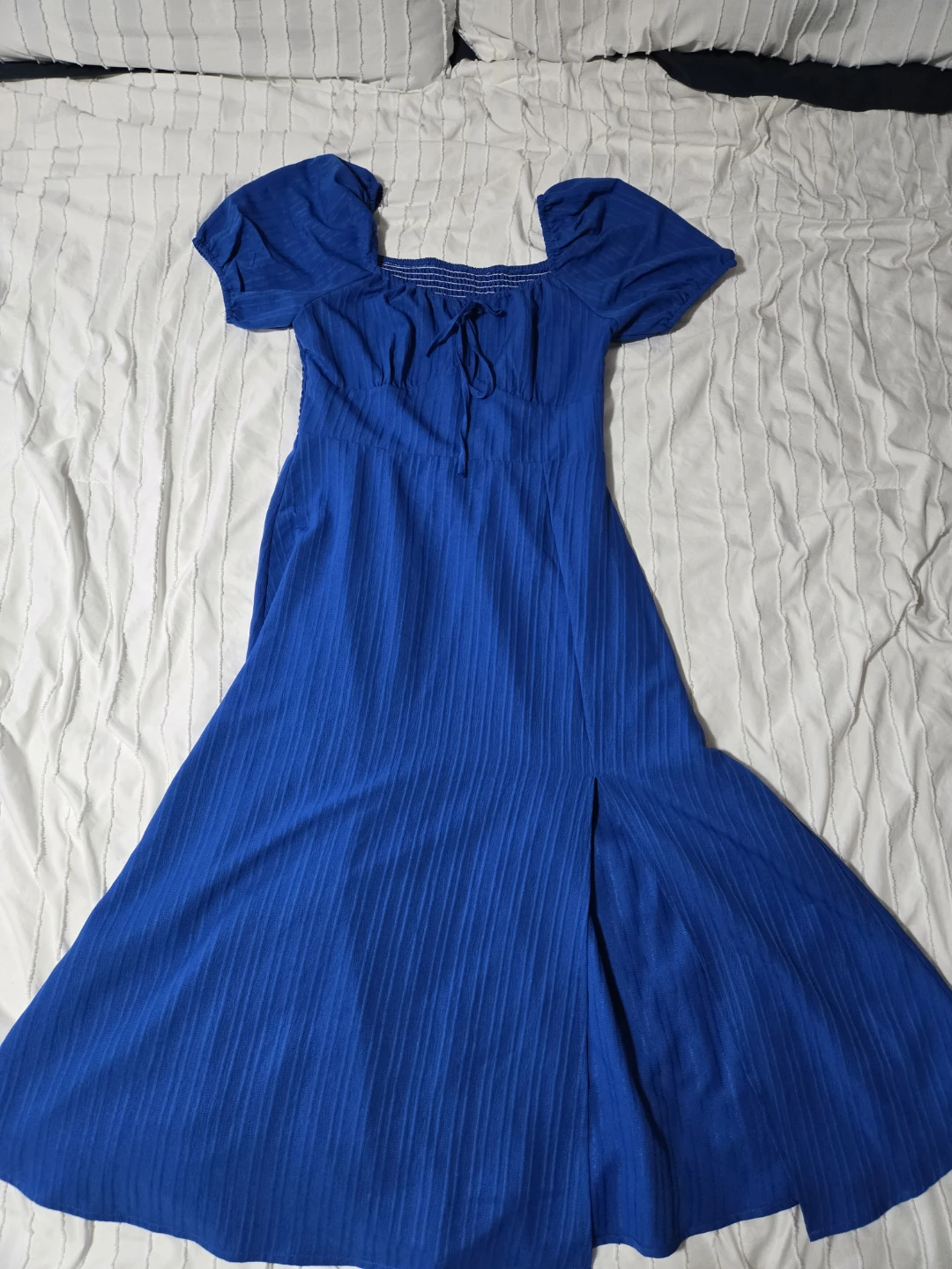 Blue Puff Sleeve Midi Dress