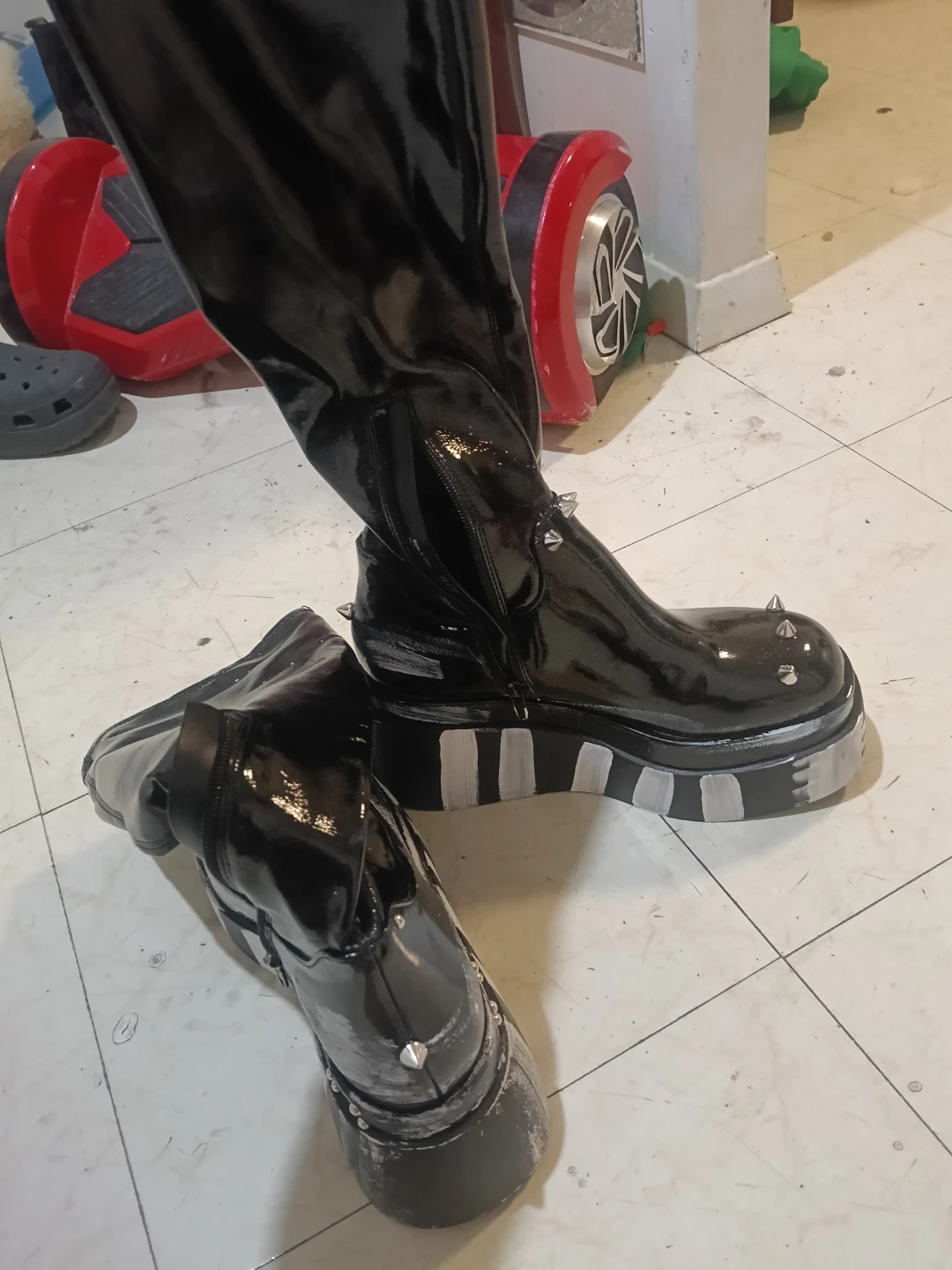 designer Black Platform Boots piano punk style