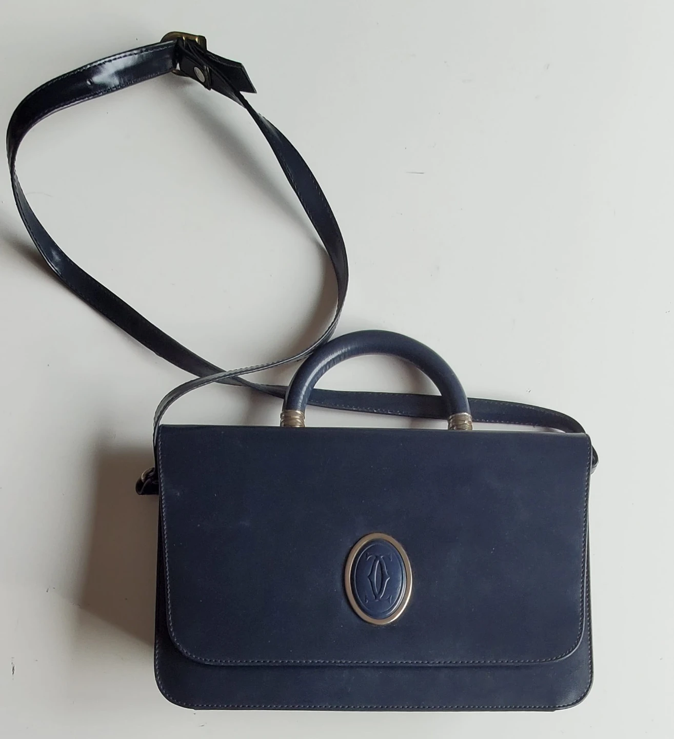 Navy Blue Leather Handbag