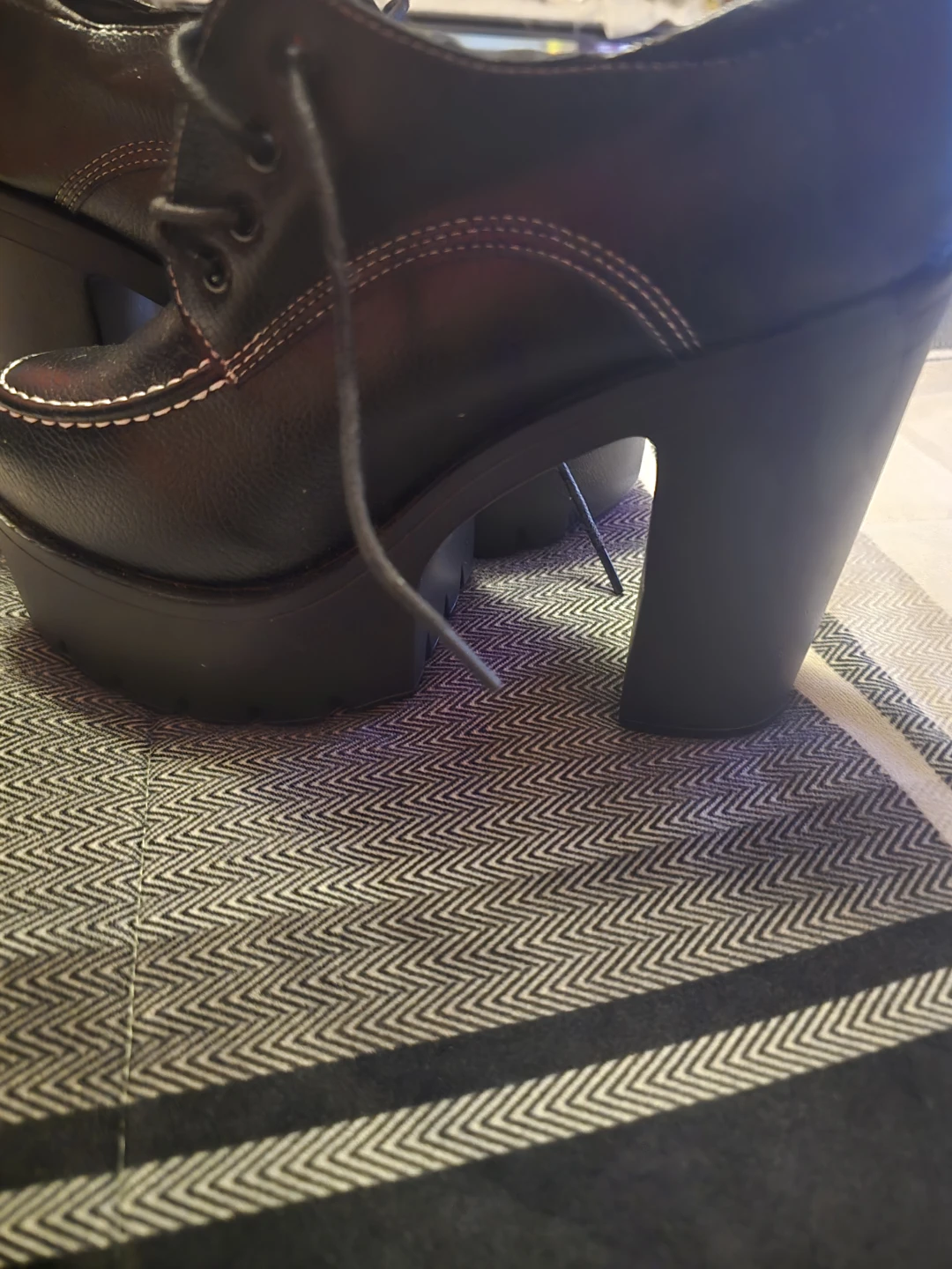 Black Platform Heeled Lace-Up Shoes