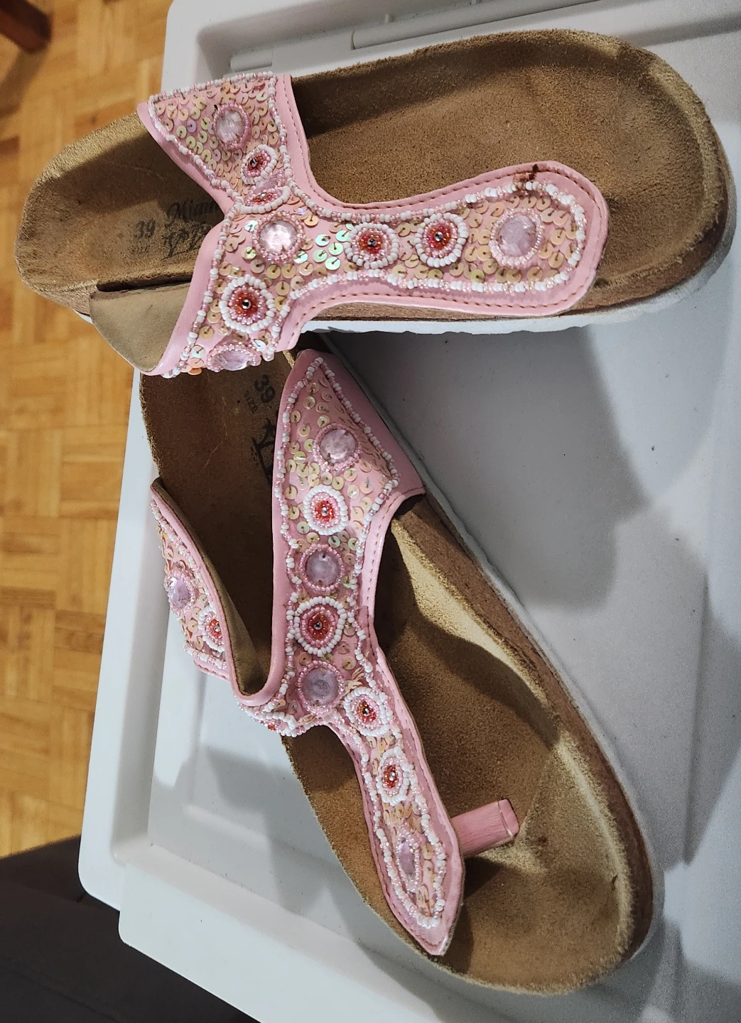 Pink Beaded Flip Flop Sandals - Size 39 - photo 2