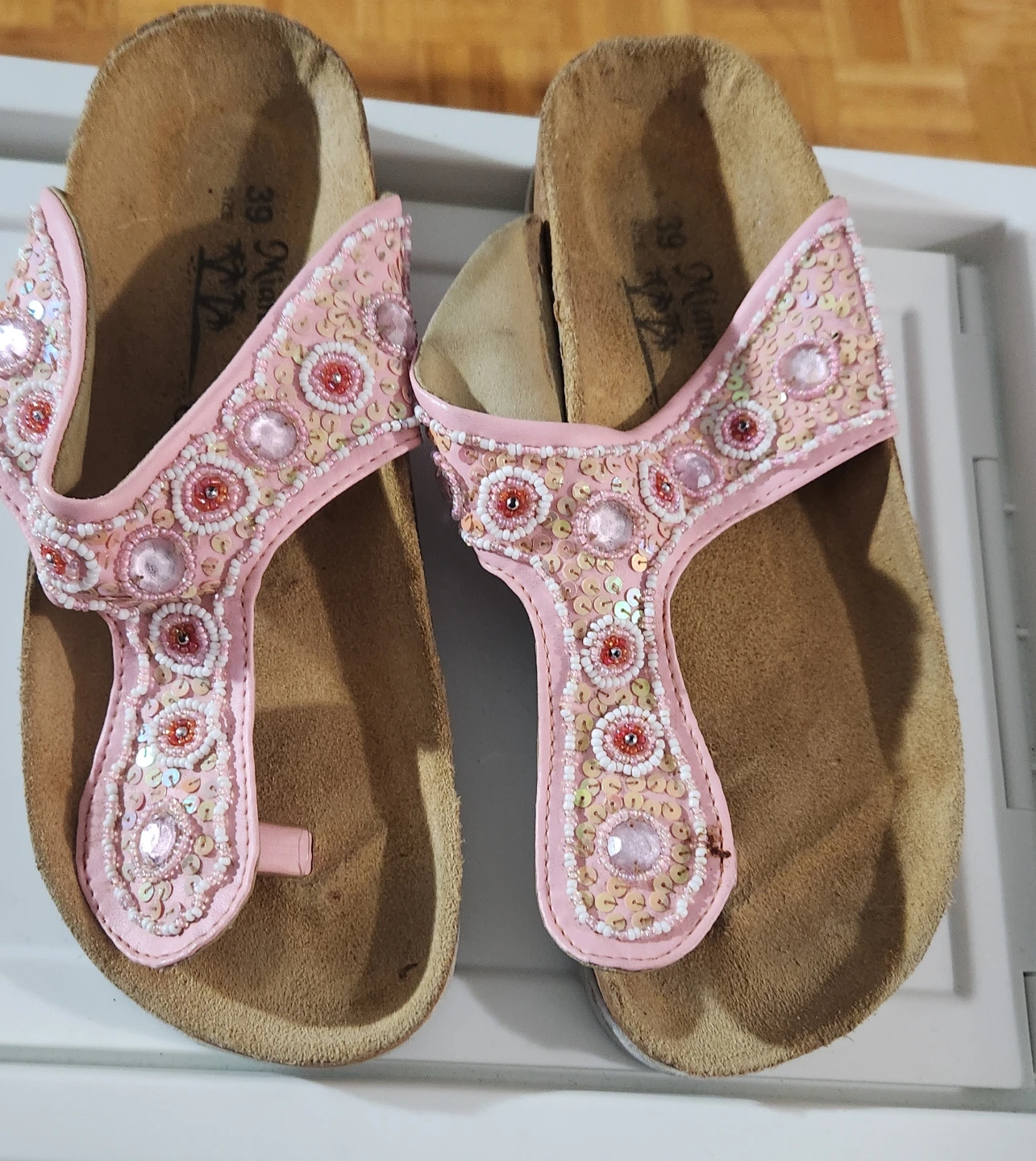 Pink Beaded Flip Flop Sandals - Size 39 - photo 3