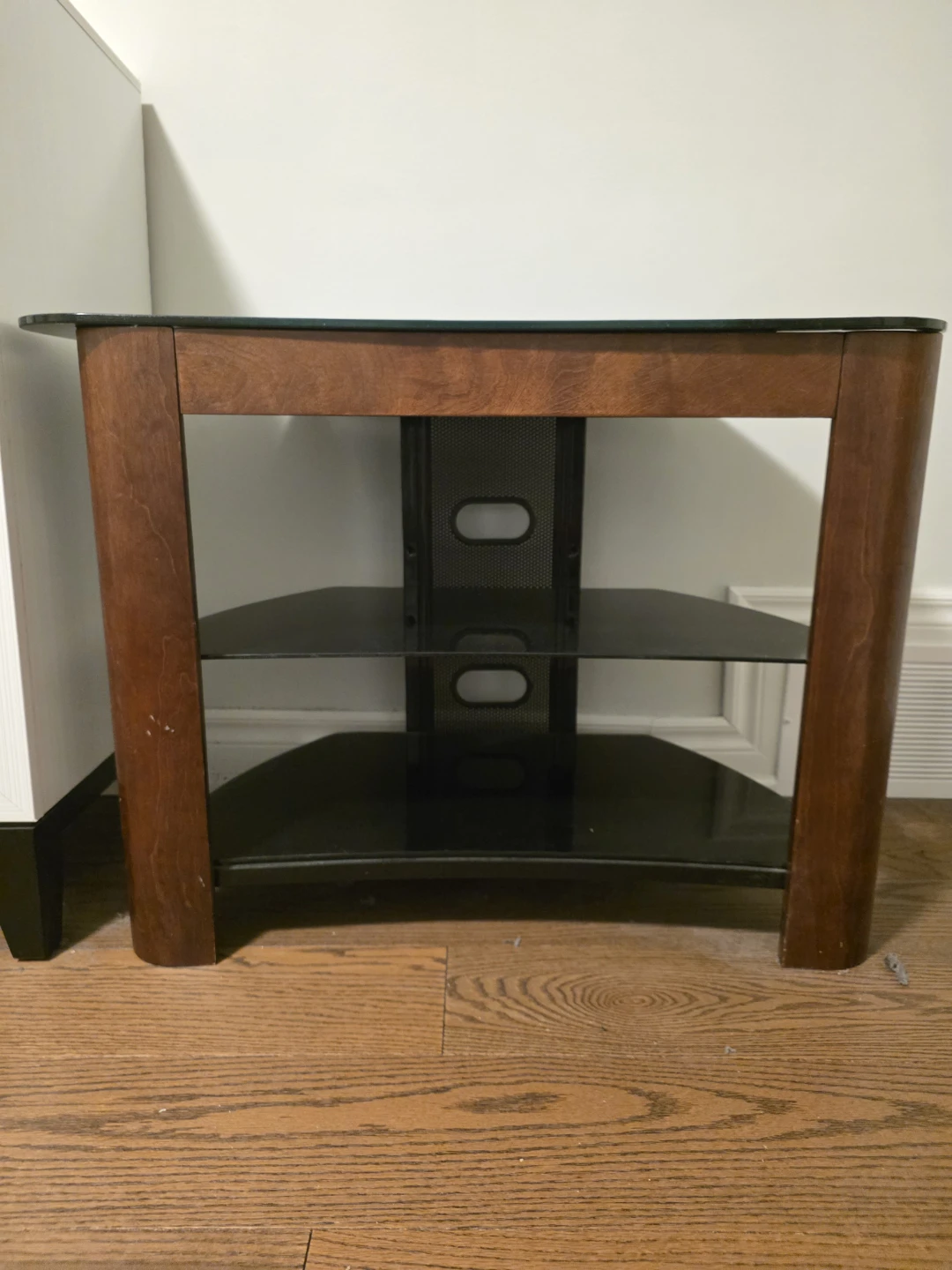 Glass and Wood TV Stand with Shelves - photo 2