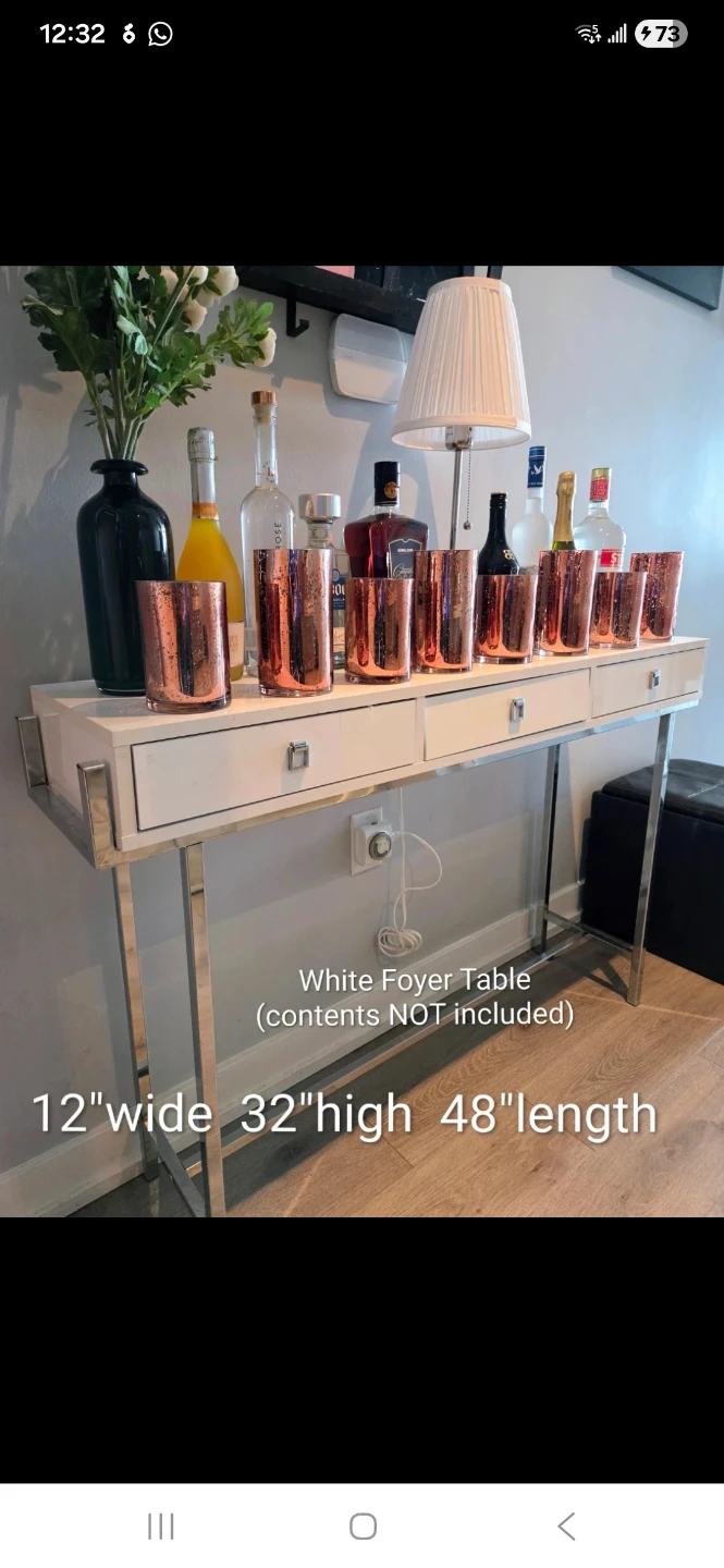 White Foyer Table - 48" L x 32" H x 12" W