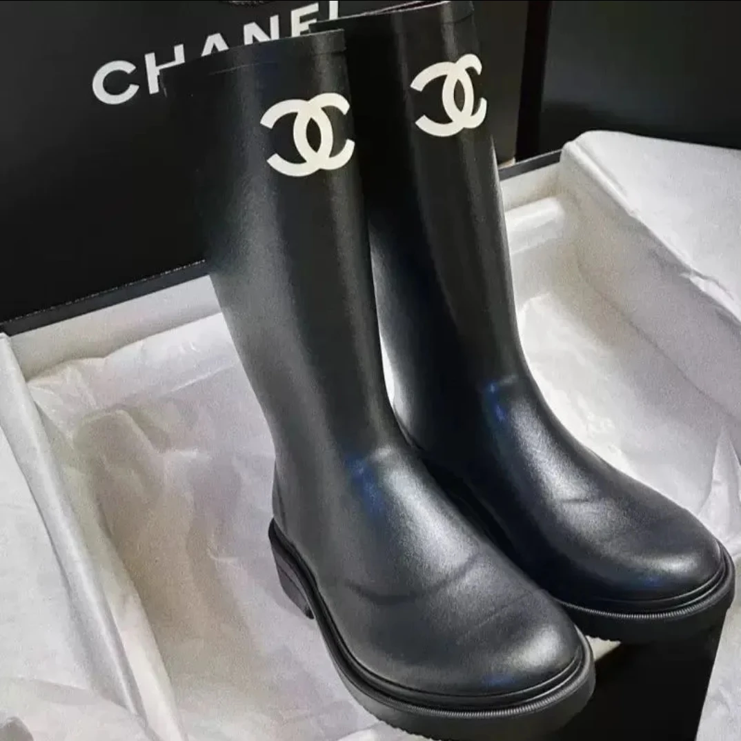 Chanel Black Rubber CC Logo Rain Boots Size 37