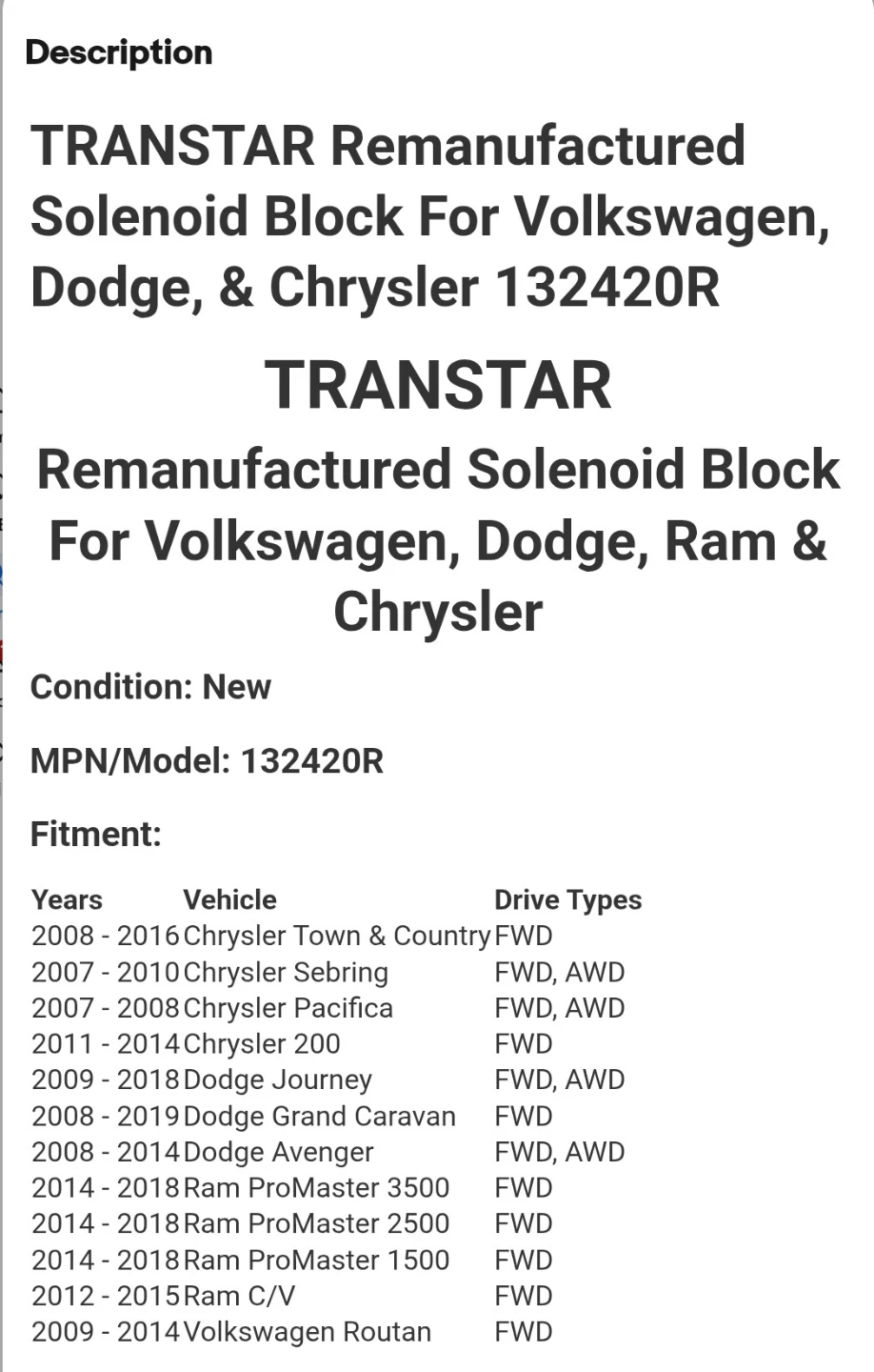 TRANSTAR Remanufactured Solenoid Block 132420R - photo 3