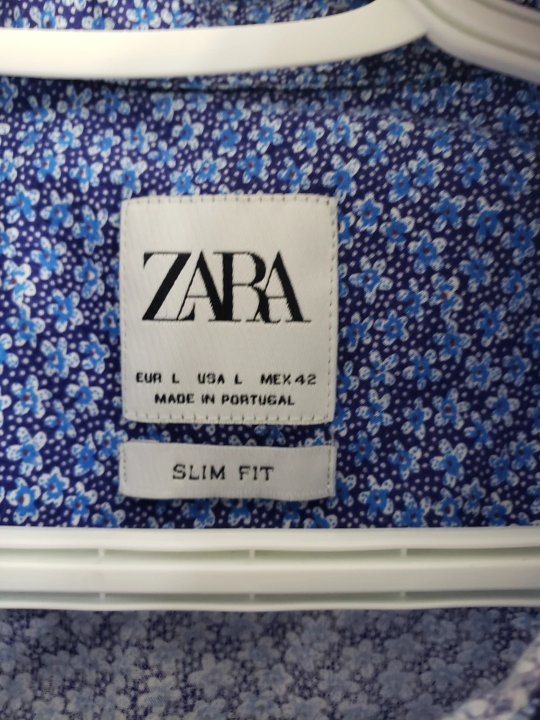 ZARA Men's Blue Floral Slim Fit Short Sleeve Shirt - Size L - photo 3