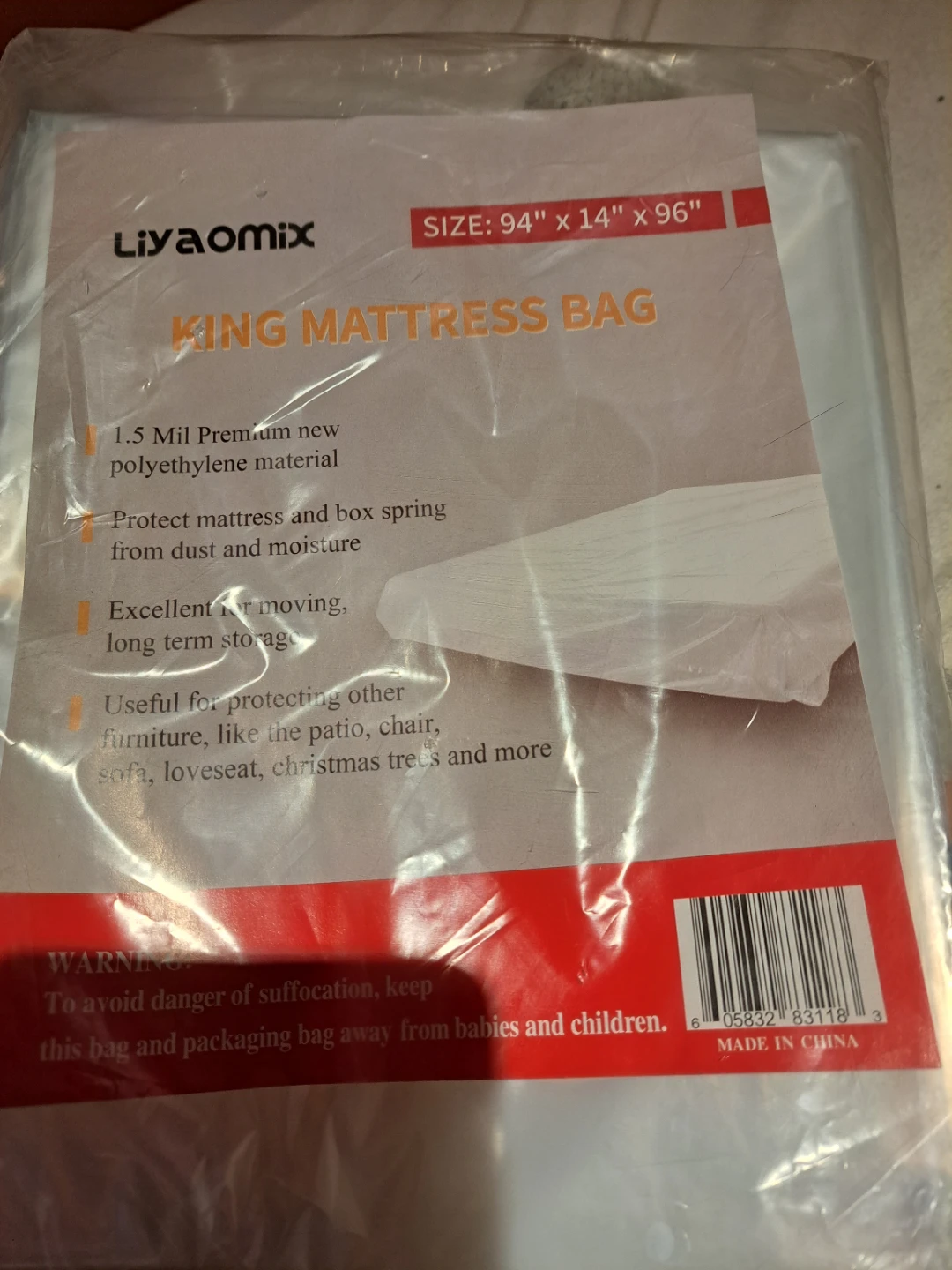 Liyaomix King Mattress Bag 94" x 14" x 96"