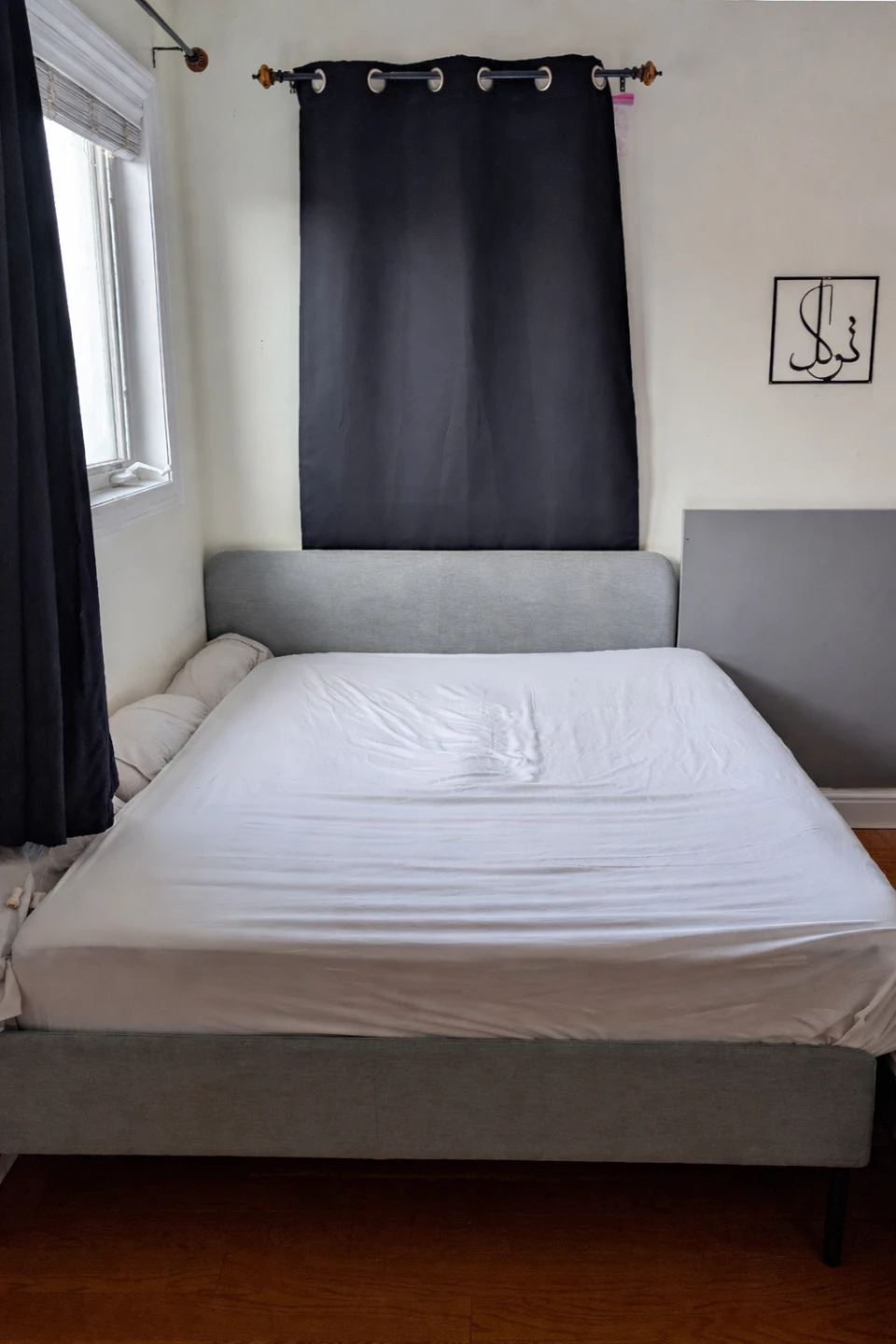 Grey Upholstered Queen Bed Frame with Headboard