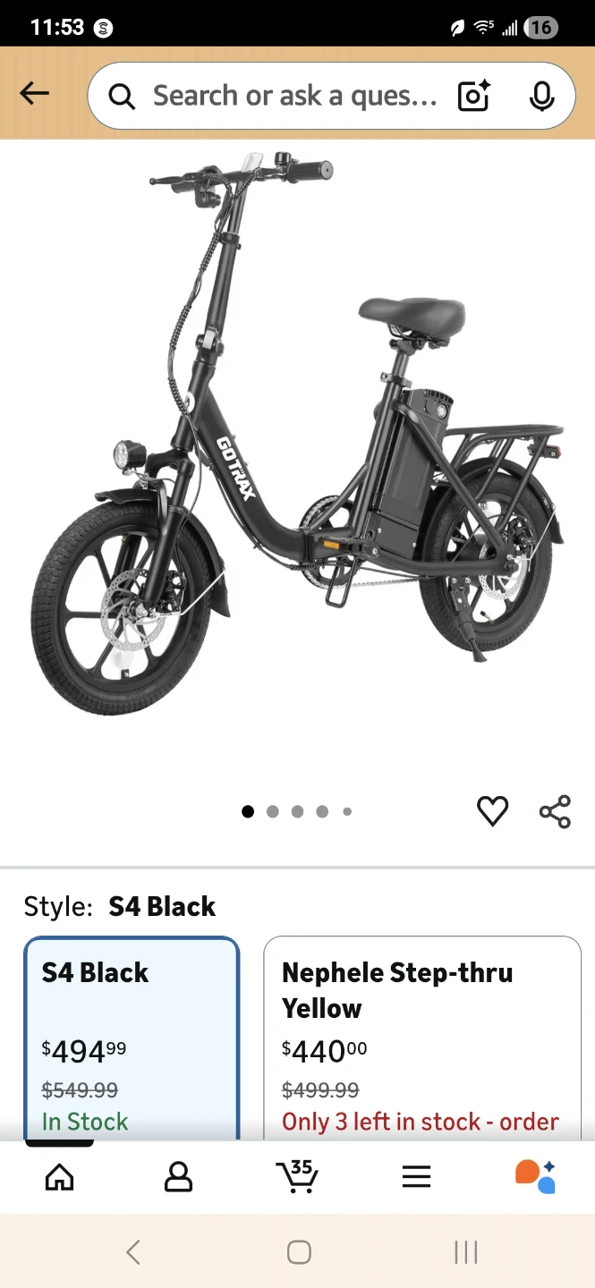 GOTRAX S4 Folding Electric Bike - Black