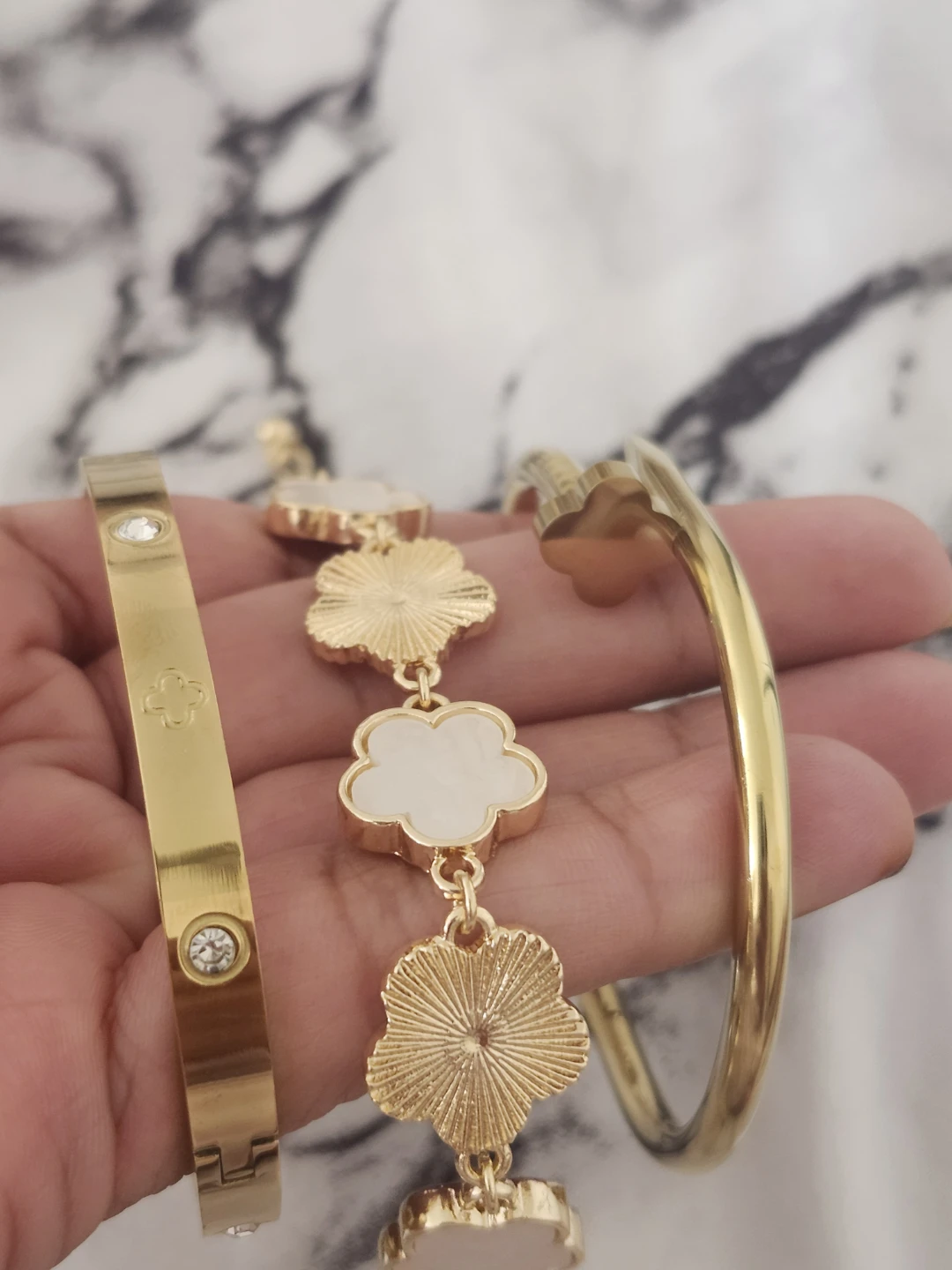 Gold Tone Bracelets - Flower and Nail Design - photo 2
