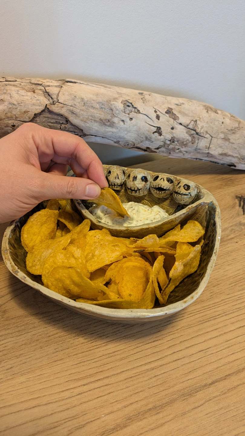 Handmade Ceramic Skull Chip and Dip Platter