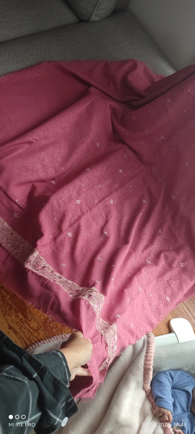 Pink Embroidered Fabric Piece - photo 2