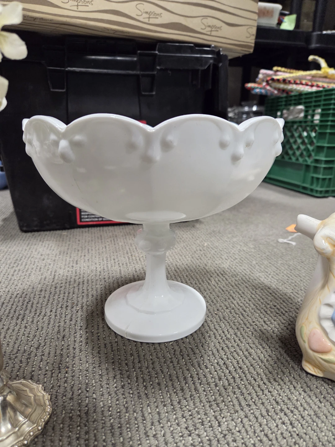 White Milk Glass Pedestal Candy Dish