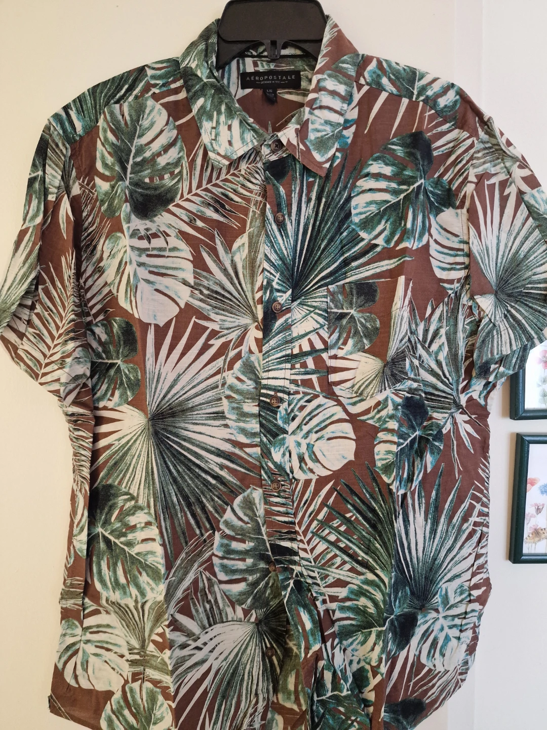 Aeropostale Men's Short Sleeve Tropical Print Button-Up Shirt