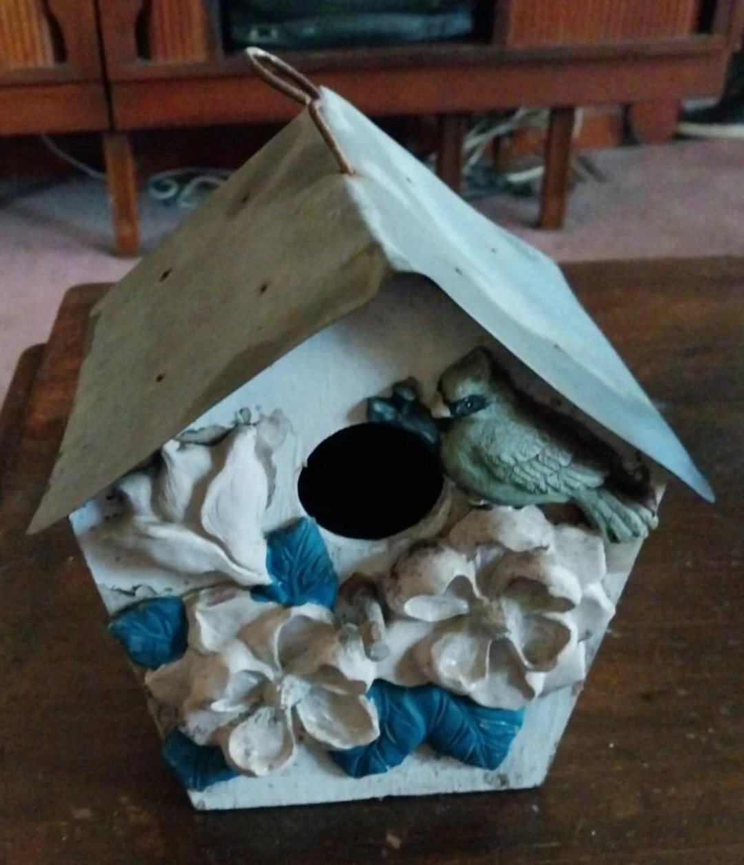 Decorative Birdhouse with Floral Accents