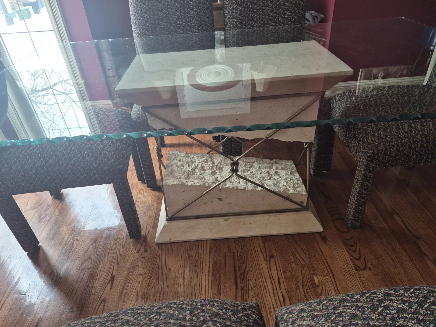 Glass Dining Table with Unique Stone Pedestal - photo 2