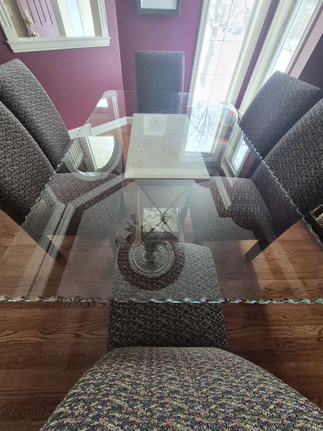 Glass Dining Table with Unique Stone Pedestal - photo 3