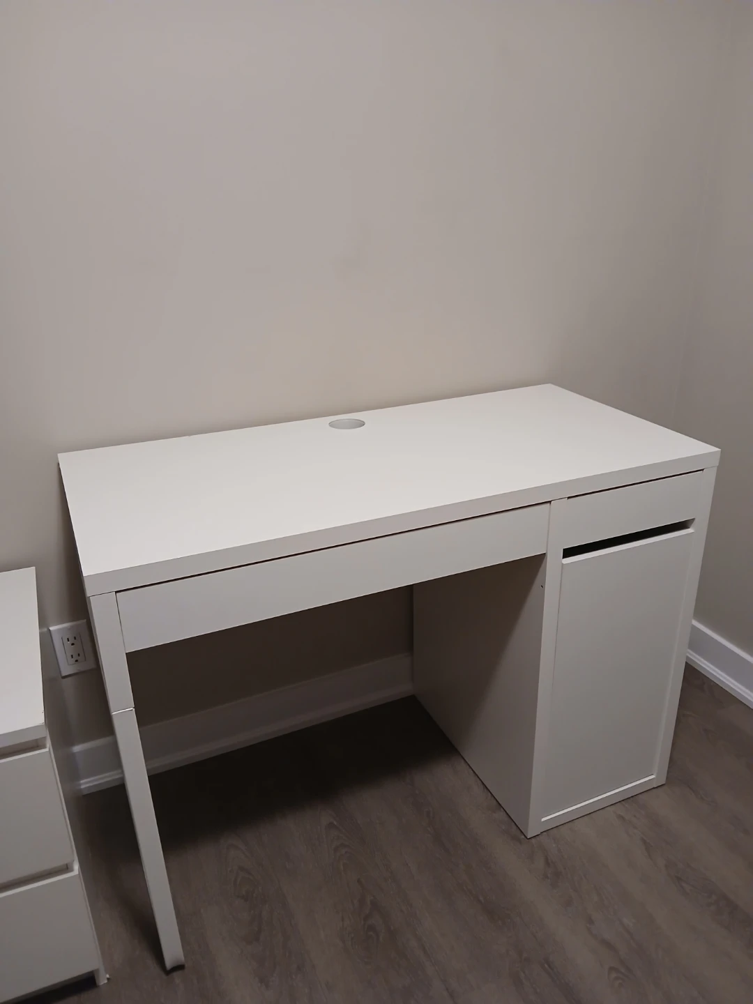 White IKEA Micke Desk with Drawers and Cabinet
