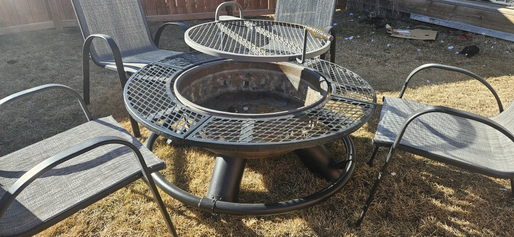 Round Metal Fire Pit with 4 Chairs