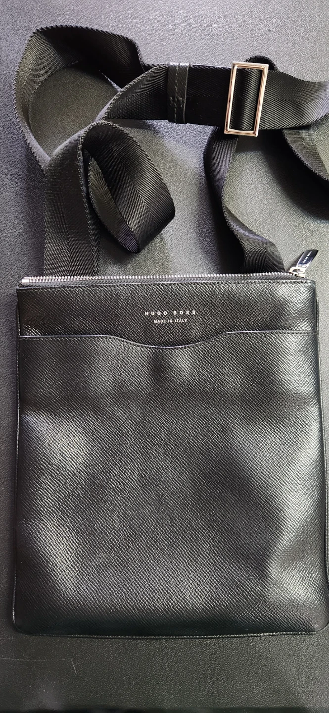 Hugo Boss Black Leather Crossbody Bag Made in Italy