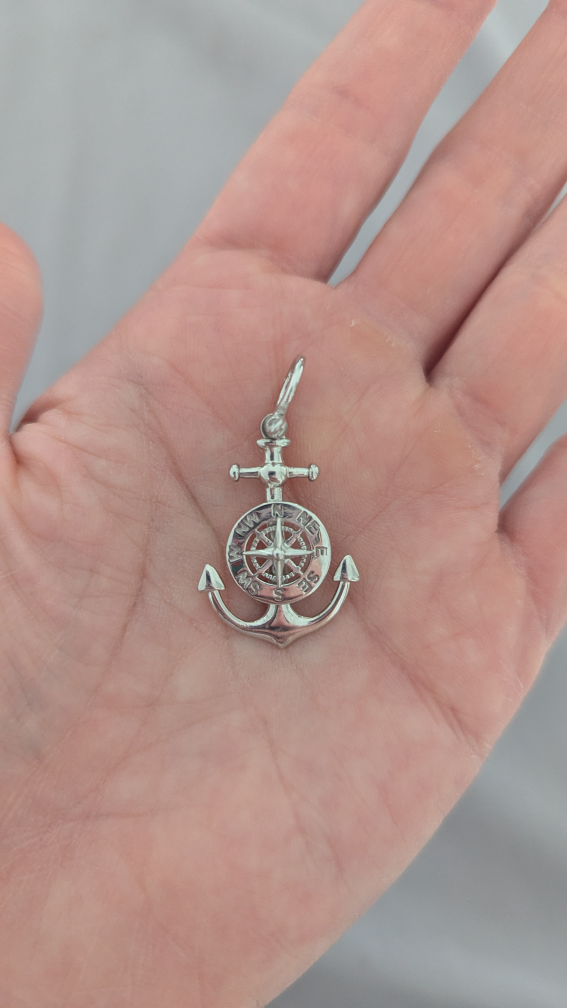 925 Sterling Silver Anchor Compass Pendant Necklace - photo 2
