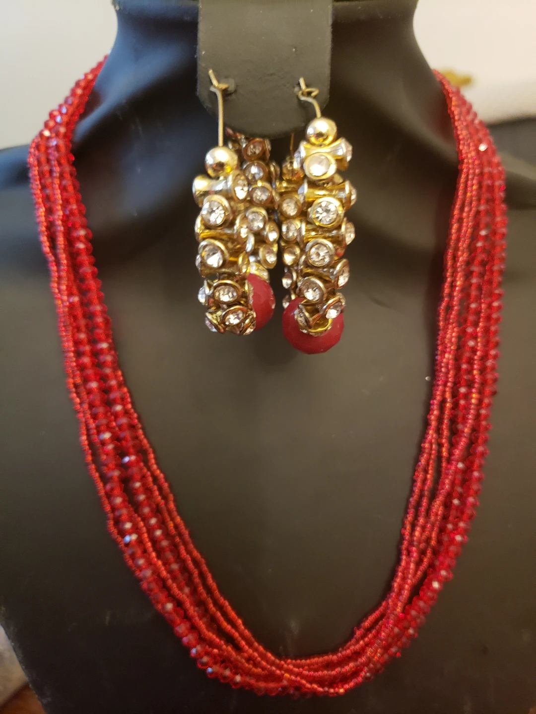 Red Beaded Necklace and Earring Set - photo 3
