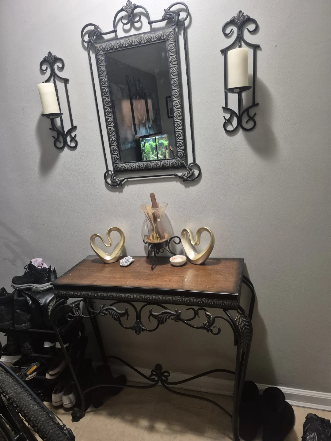 Console Table with Ornate Metal Frame