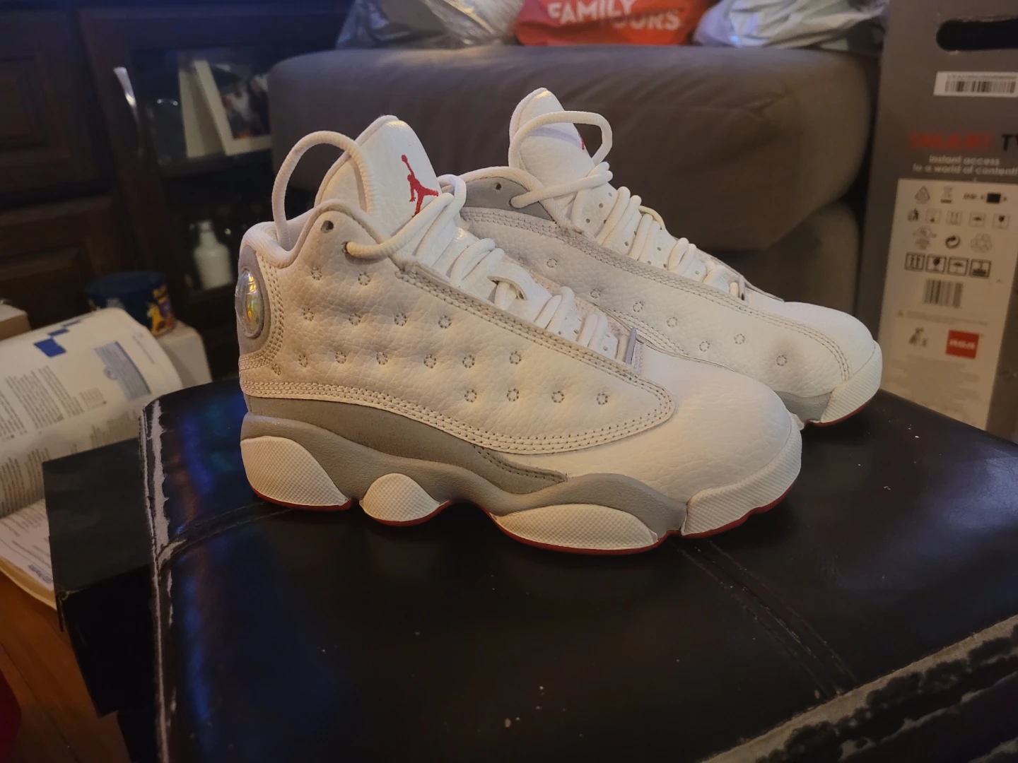 Children's Air Jordan 13 White Grey Red